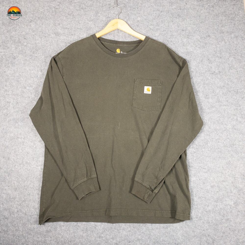 Carhartt T-Shirt Green Original Fit Long Sleeve Crew Neck Pullover Men's Size XL